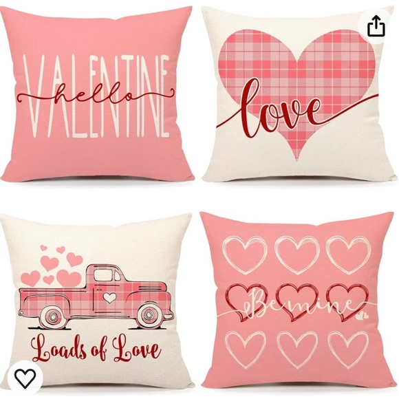 ✨$7✨NWOT Valentines Day Pillow Covers 16x16 Set of 4 Farmhouse Decor Pink Truck - Picture 1 of 3